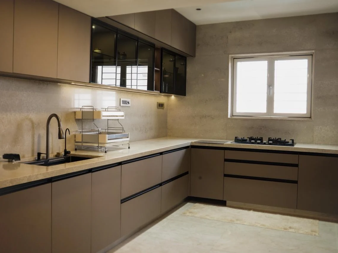 L-shaped kitchen — wide angle, full layout visible